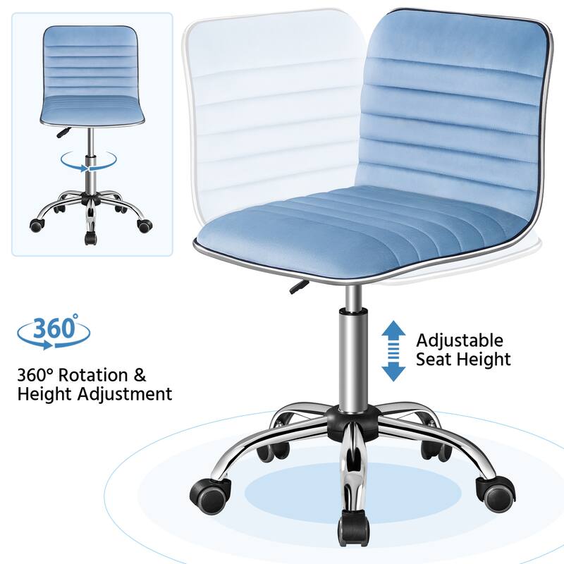 Yaheetech Velvet Low Back Armless Desk Chair Office Chair with Wheels - 19″ L × 19″ W × (31-37)″ H