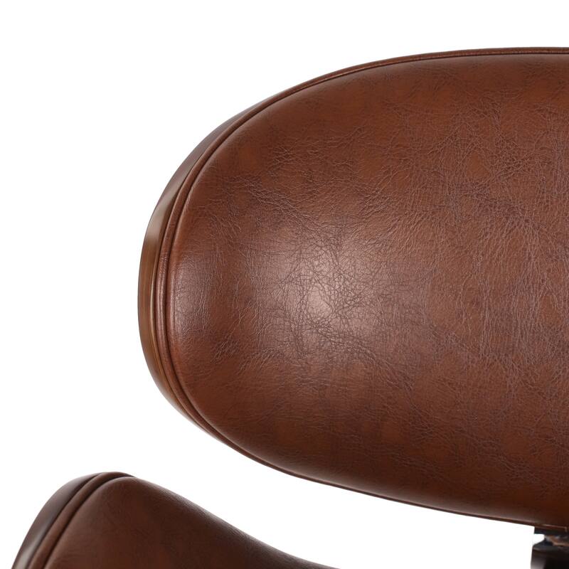 Wood Bar Stool with Swivel Function and Leather Seat, Ergonomic Dining Chair Counter Height Stool with Footrest