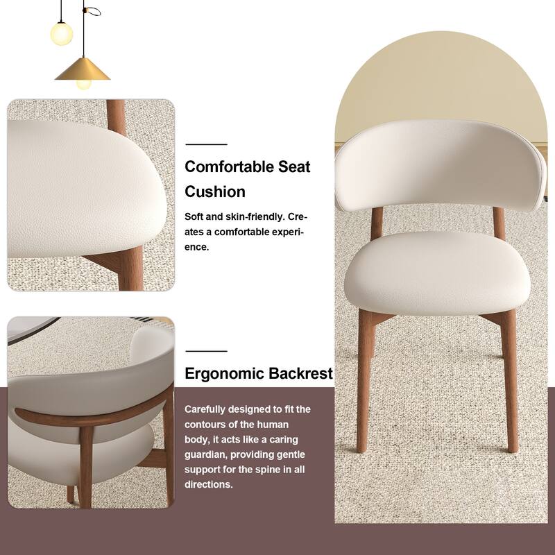 Modern Dining Chairs Set of 2, Faux Leather Kitchen Side Chairs with Wooden Legs, Upholstered Accent Chairs for Dining Room