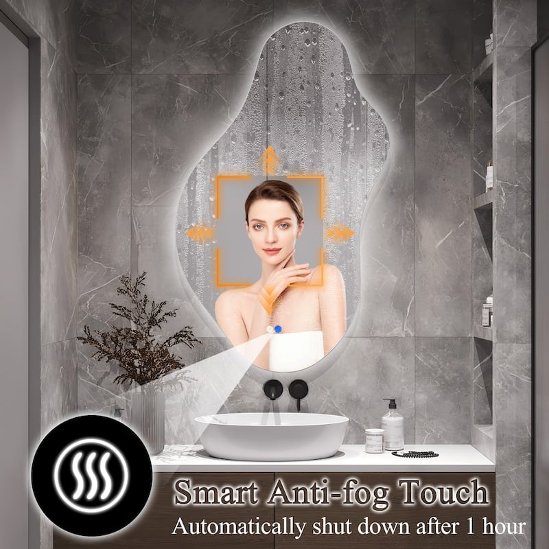 Asymmetrical Frameless LED Light Anti-fog 3-Colors Dimmable Irregular Wall Mirror