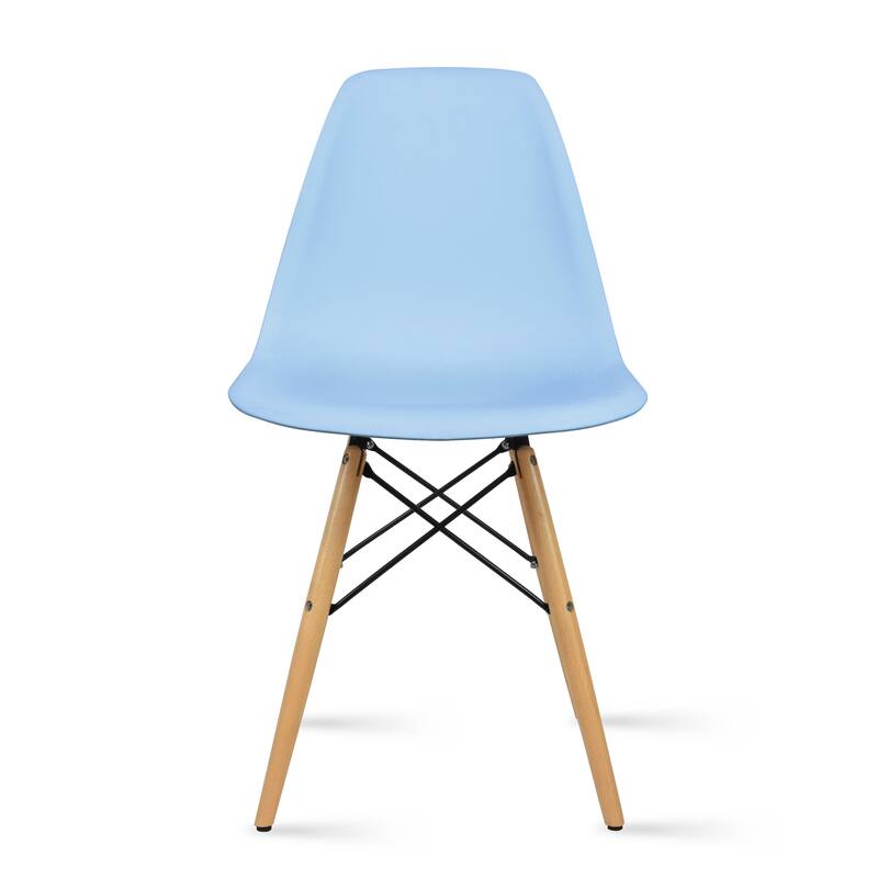 Designer Plastic Eiffel Chair Natural Wood Legs Retro Dining Armless With Back Desk Accent Living Room Side Dowel DSW - Blue