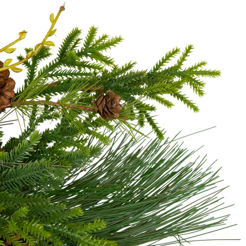 Rustic Green Brown Artificial Christmas Pinecone Wreath 30-inch, Unlit