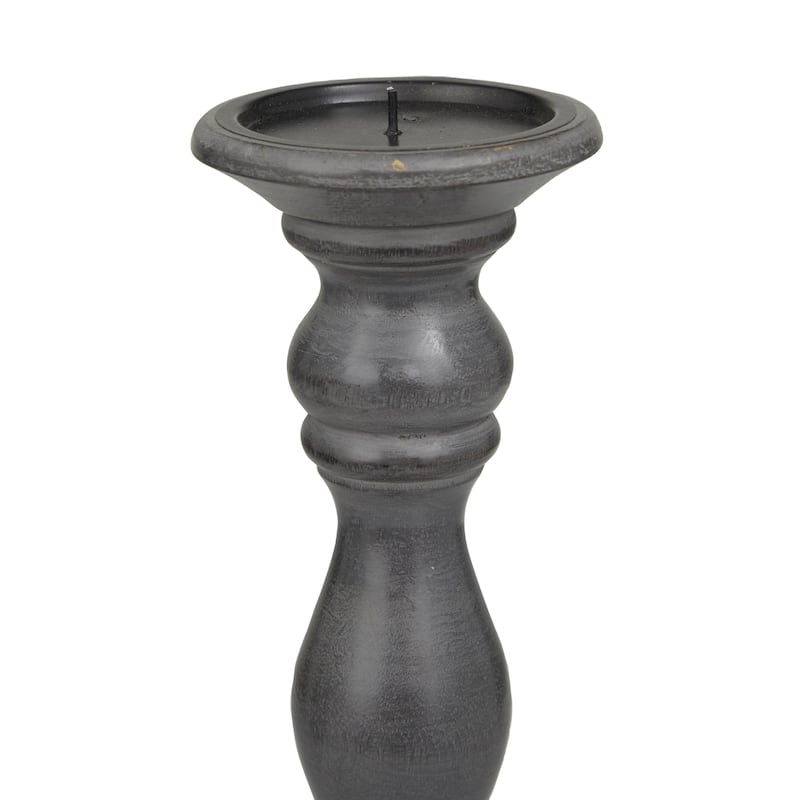 Wood Turned Style Pillar Candle Holder - Set of 3 Black, Gray - Roche River Decor