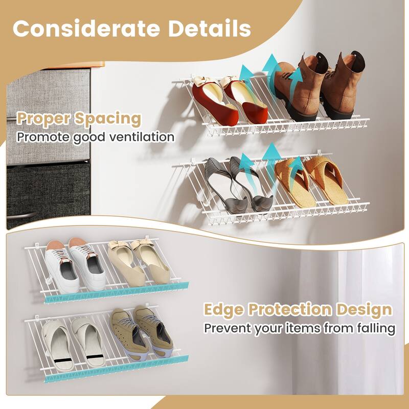 Gymax Set of 2 Metal Wire Shelving Unit Sloping Shoe Racks w/