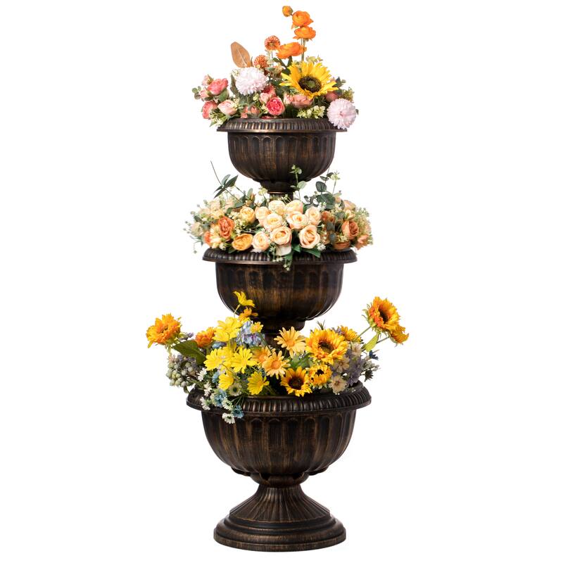 Garden Triple Stacked Flower Bowl Urn Tier Planter Decoration