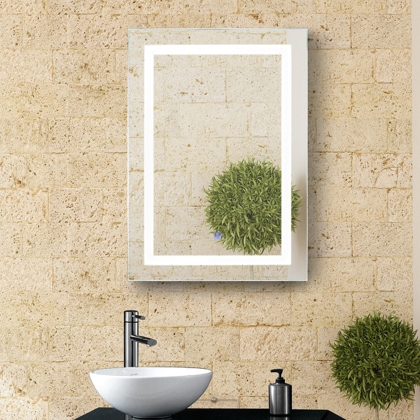 HomCom Vertical 28" LED Illuminated Bathroom Wall Mirror - Outline LEDs - Silver. Opens flyout.