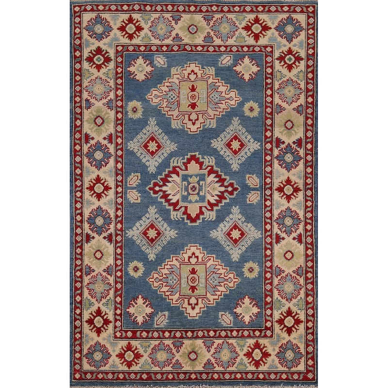 Blue Kazak Accent Rug Hand-Knotted Wool Carpet - 3'10" x 6'3"
