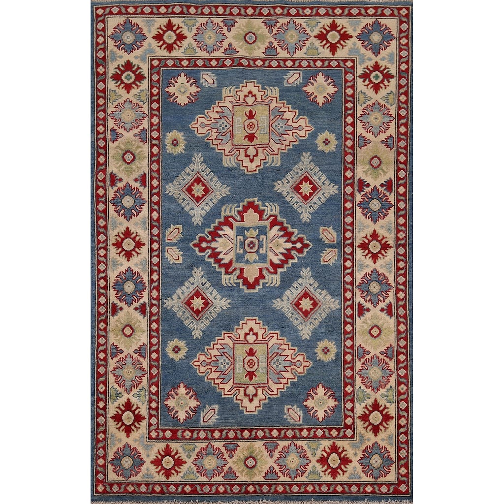 Blue Kazak Accent Rug Hand-Knotted Wool Carpet - 3'10" x 6'3"