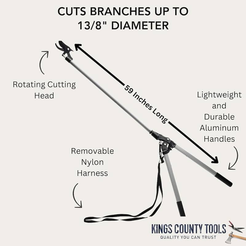 Tree Trimmer Pruning Shears - 59” Long Reach Pruner with Rotating Head and Sharp Bypass Loppers by Kings County Tools