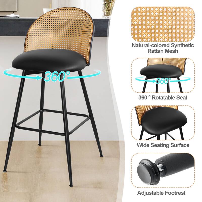 Upholstered Swivel Counter/ Bar Stools with Rattan Back