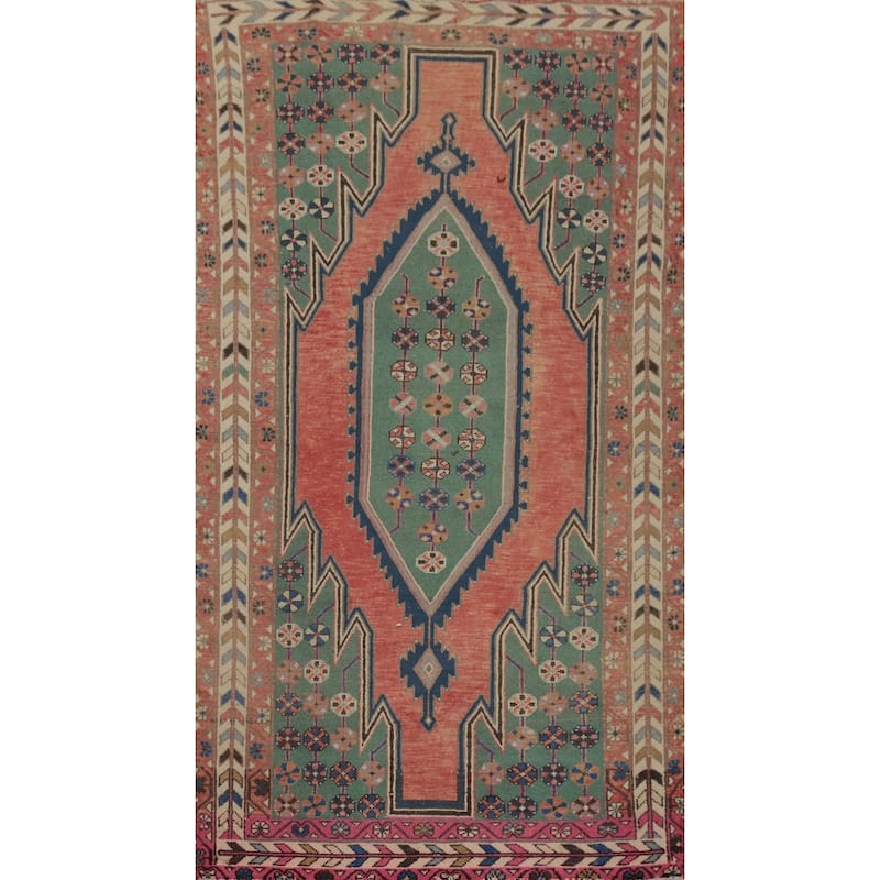 Hand Knotted Oriental 100% Wool Carpet Traditional Medallion Oranges & Rust Hamedan Area Rug - 6' 7'' X 3' 11''
