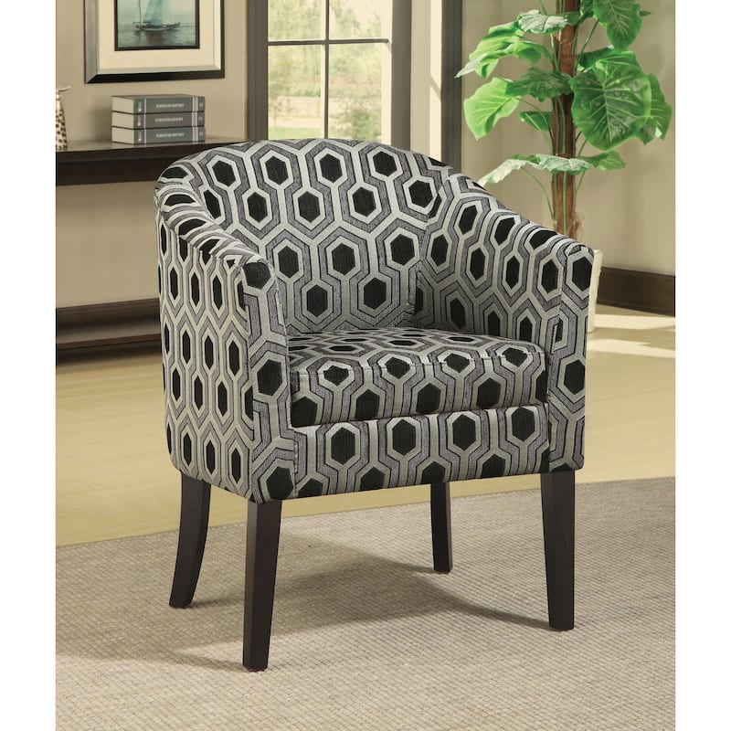 Rana Grey and Black Hexagon Print Barrel Back Accent Chair