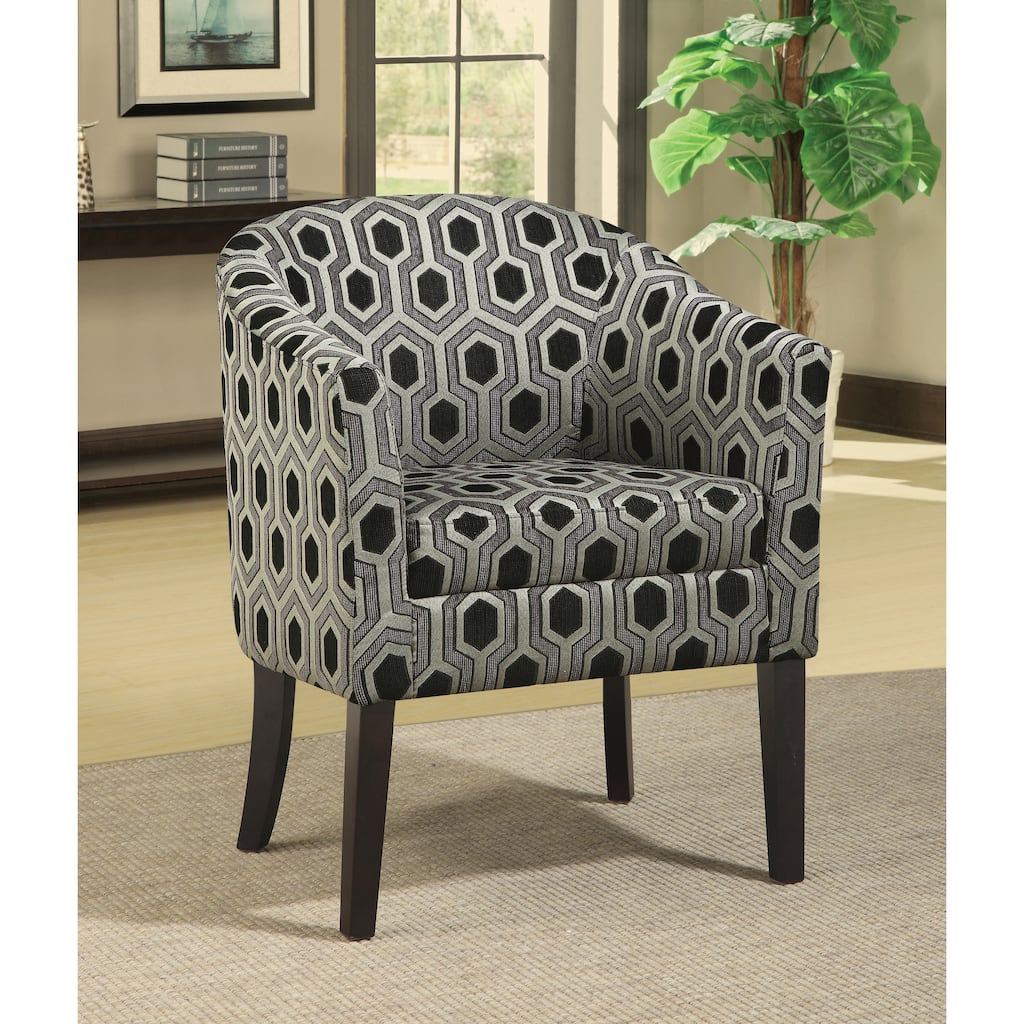 Rana Grey and Black Hexagon Print Barrel Back Accent Chair