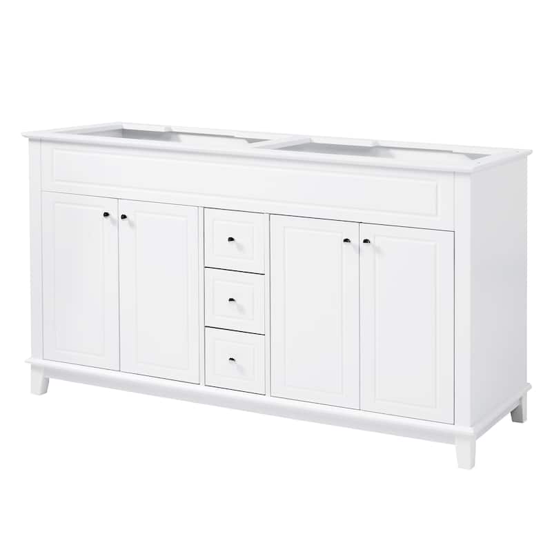 Christopher Knight Home - 58" Classic Wood Bathroom Vanity Cabinet with 3 Drawers & 4 Doors, Soft-Close, White.