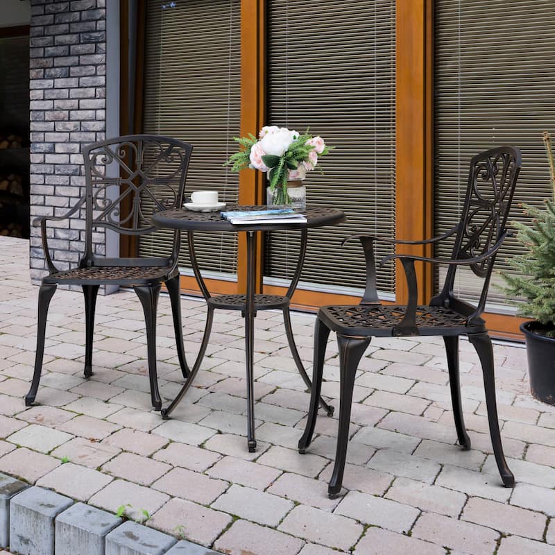 Outdoor 3-Piece Cast Aluminum Patio Set with 1.77" Umbrella Hole - Antique Brown