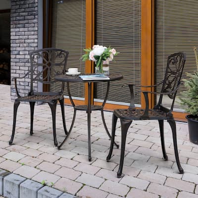 Outdoor 3-Piece Cast Aluminum Patio Set with 1.77" Umbrella Hole