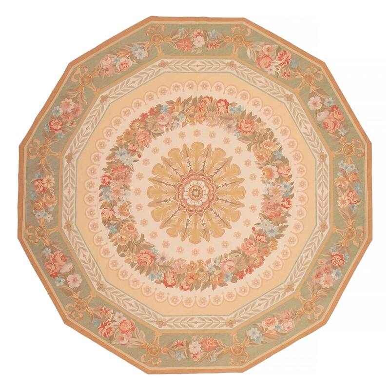 ECARPETGALLERY Flat-Weave Dynasty Ivory Wool Tapestry Kilim - 12'0 x 12'0 - Ivory - 12'0 x 12'0