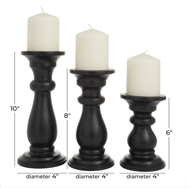 Mango Wood Turned Style Pillar Decorative Candle Holder - Set of 3 Gold, White, Black - Roche River Decor
