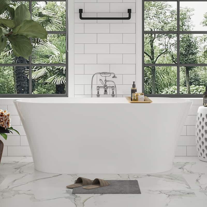 Vanity Art 62" Acrylic Freestanding Bathtub Stand Alone Soaking Tub with Pop-up Drain