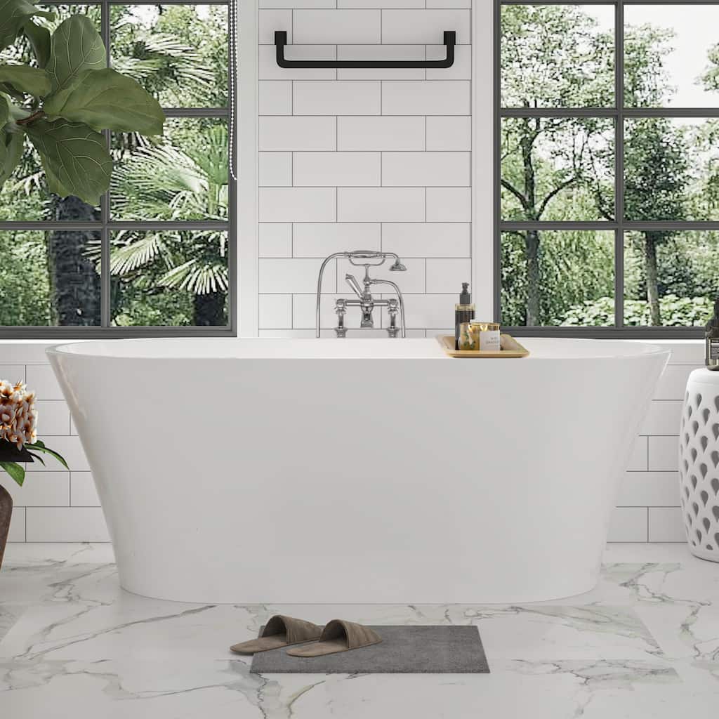 Vanity Art 62" Acrylic Freestanding Bathtub Stand Alone Soaking Tub with Pop-up Drain