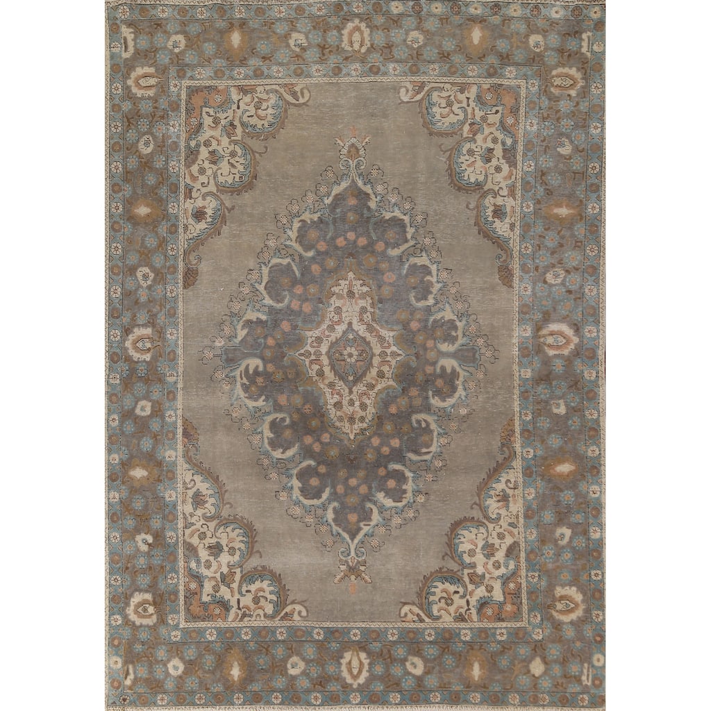 Over Dyed Tabriz Persian Vintage Rug Hand-Knotted Wool Carpet - 7'11"x 11'2"