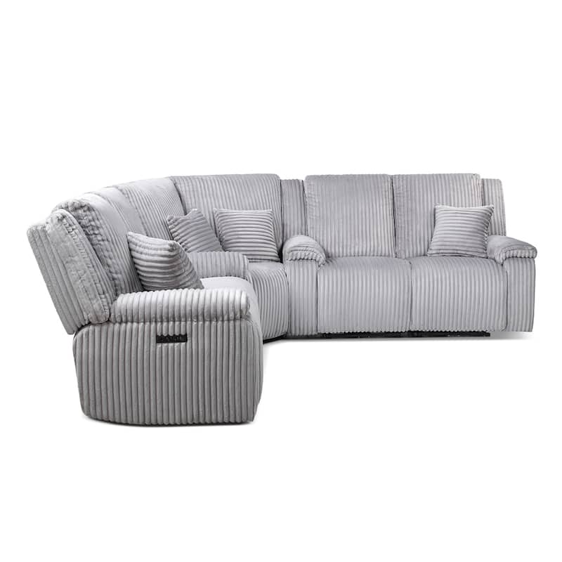 Jennifer Taylor Home Philip 110" Power Motion Recliner Corner Sectional Sofa, Moon Gray Corduroy