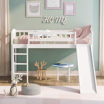 Twin Size Loft Bed with Slide and Ladder