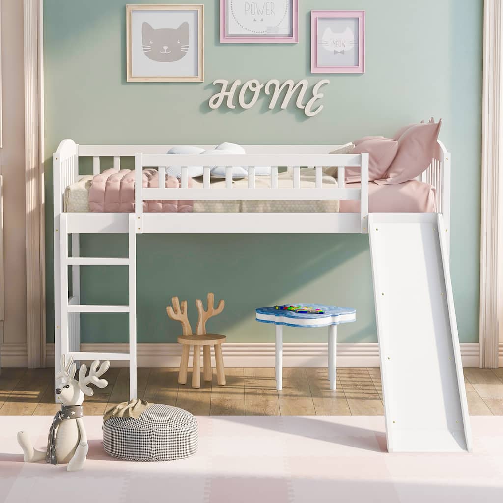 Twin Size Loft Bed with Slide and Ladder