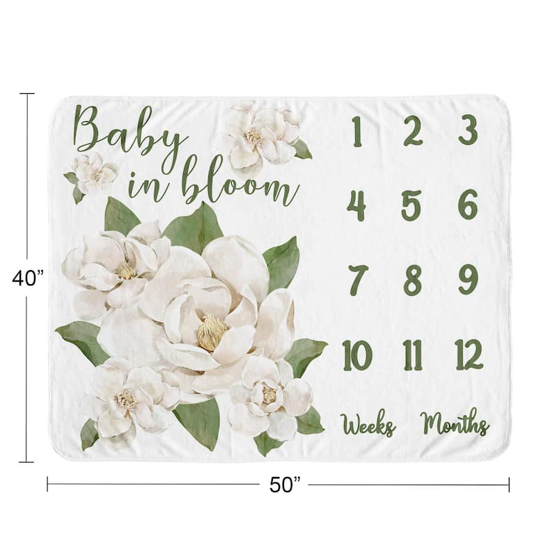 Sweet Jojo Designs Sage Green Boho Flower Ivory Floral Collection Girl Baby Monthly Milestone Blanket Bohemian Garden Magnolia