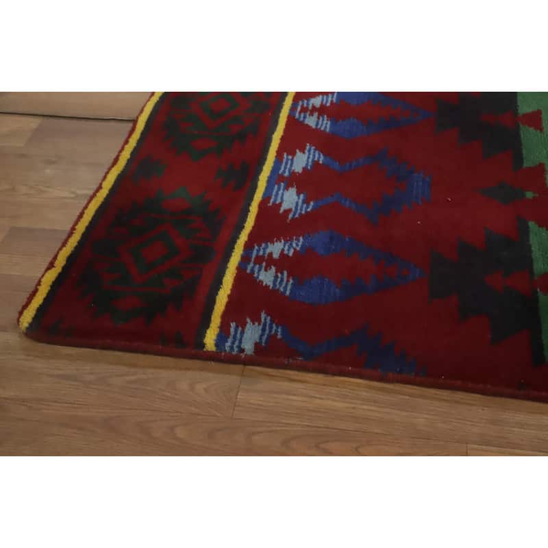 Hand-knotted Tribal Wool Red Geometric Oriental Area Rug - 8' 11'' X 6' 0''