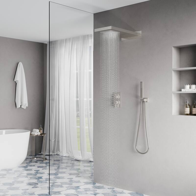 3-Function 22 in. Rectangle Wall Mount Rainfall Shower System With Hand shower(Valve Included)