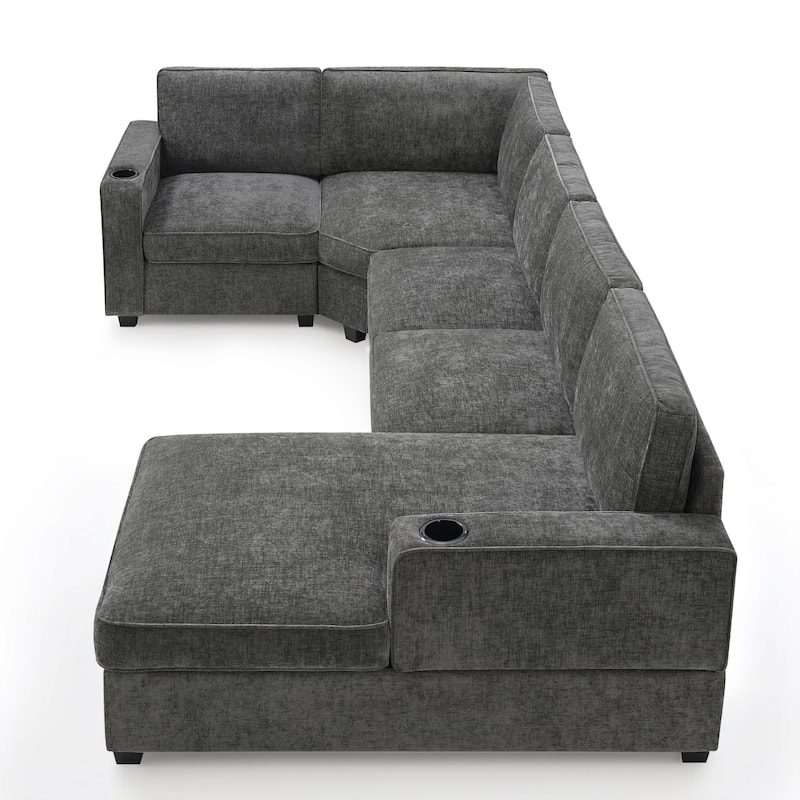119*67" Chenille Upholstered U-Shaped Corner Sectional Sofa with Oversized Chaise Lounge and Cup holder