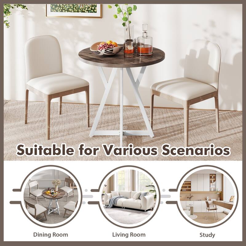 Gymax 31.5 Inch Round Dining Table for 2-4 Thick Wooden Tabletop Metal - Oak Gray, White