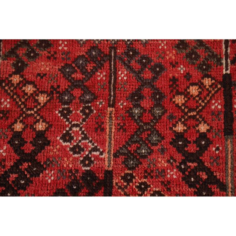 Red Qashqai Persian Vintage Area Rug Handmade Wool Carpet - 5'2"x 7'8"
