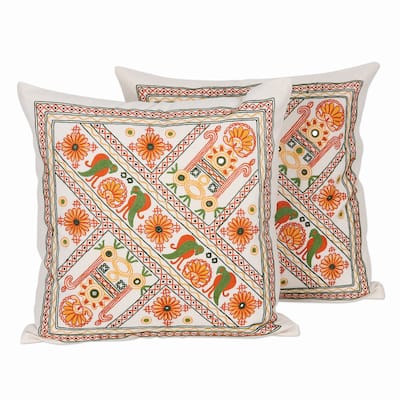 Novica Handmade Kaleidoscopic Palace Embroidered Cotton Cushion Covers (Pair)