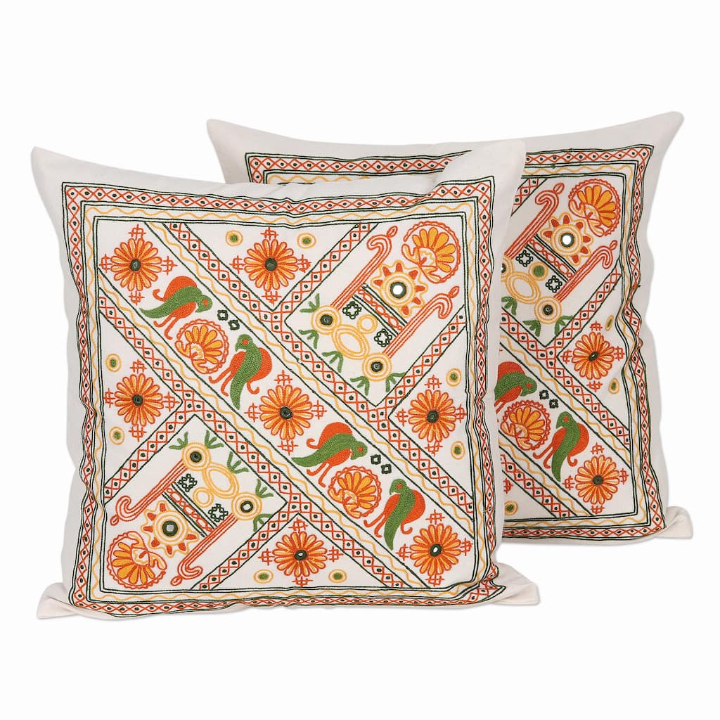 Novica Handmade Kaleidoscopic Palace Embroidered Cotton Cushion Covers (Pair)