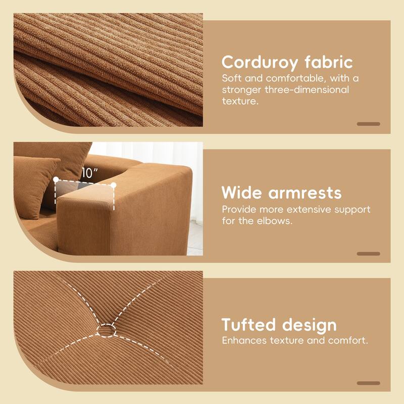105.5'' Modular L-Shaped 3-Seat Sectional Sofa with Corduroy Upholstery, Tufted Design, and 4 Pillows, No Assembly Required