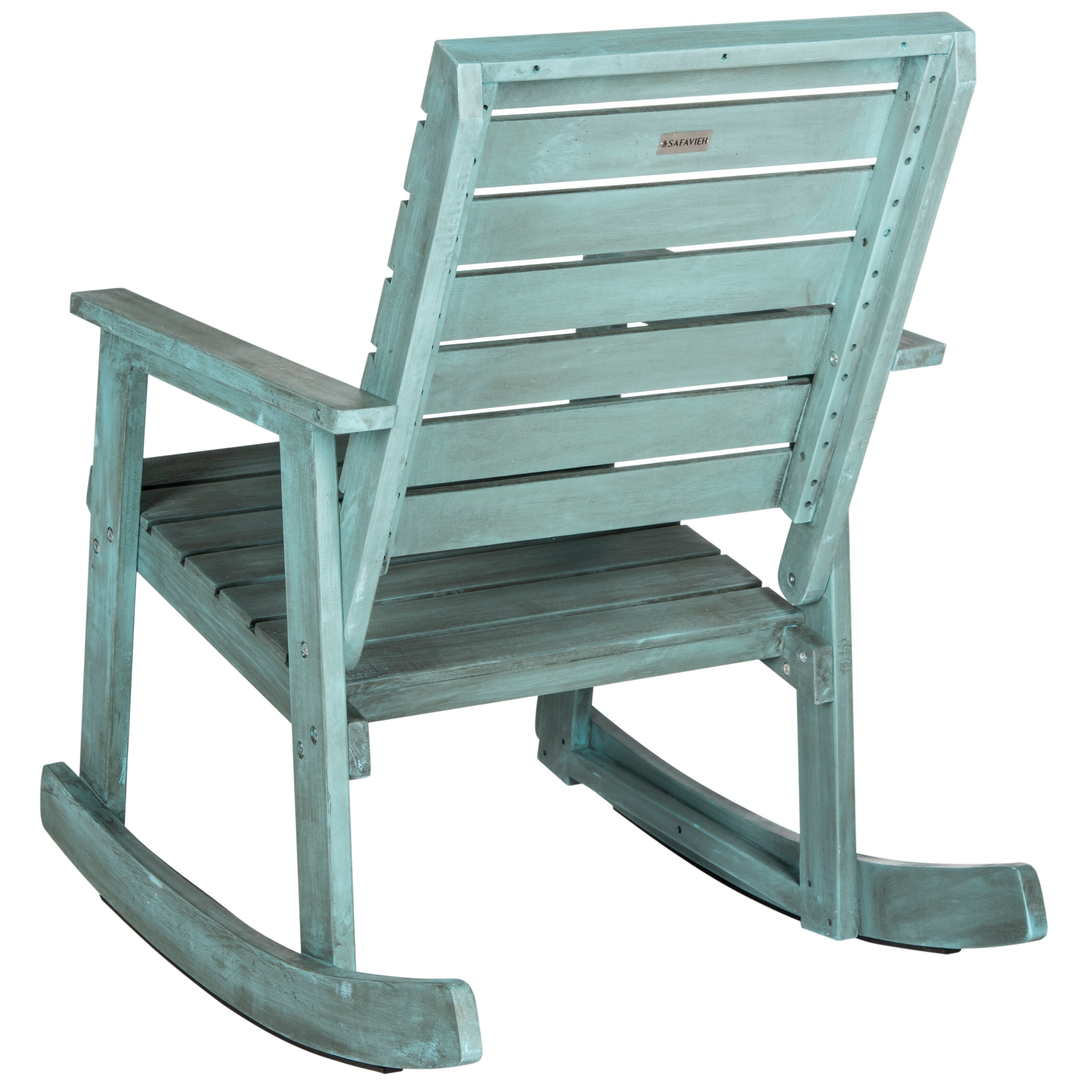 SAFAVIEH Outdoor Living Alexei Beach House Blue Rocking Chair