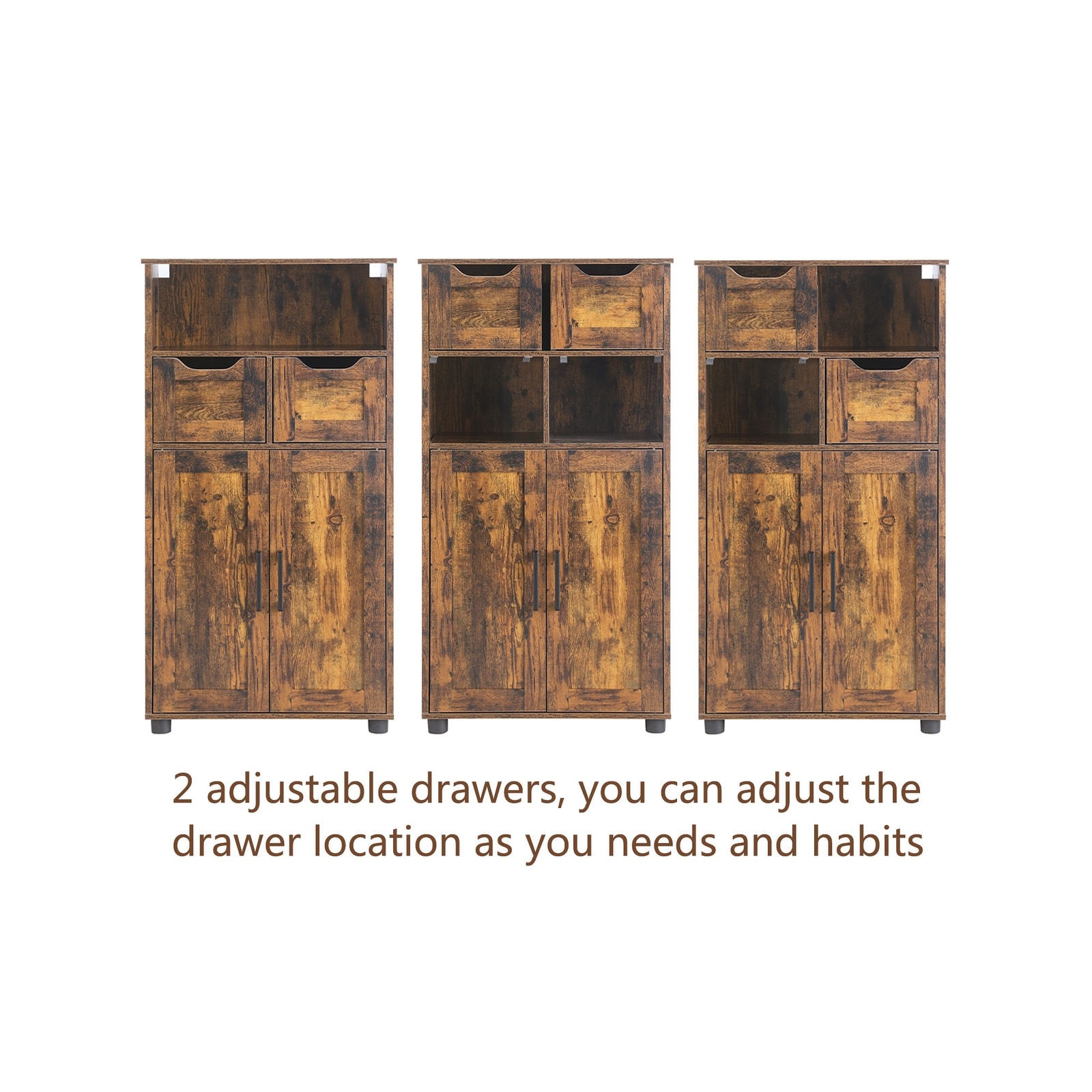 Tall Storage Cabinet With Two Large Drawers And Adjustable Shelf