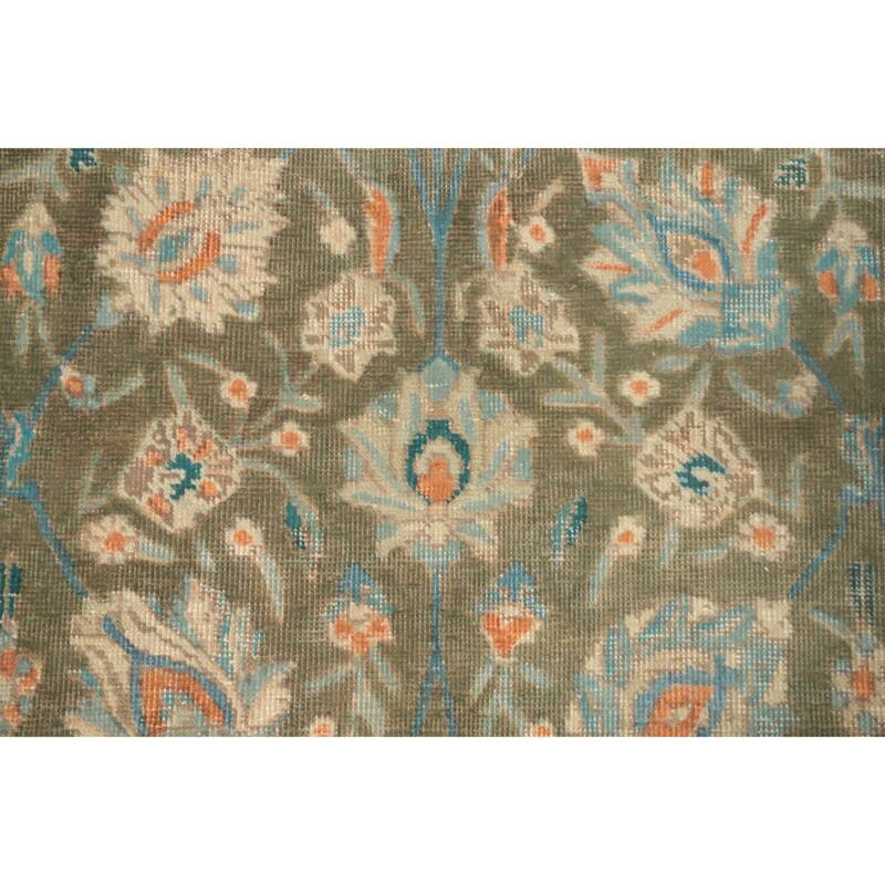 Hand Knotted Oriental 100% Wool Carpet Traditional Floral Green Tabriz Area Rug - 6' 6'' X 4' 4''