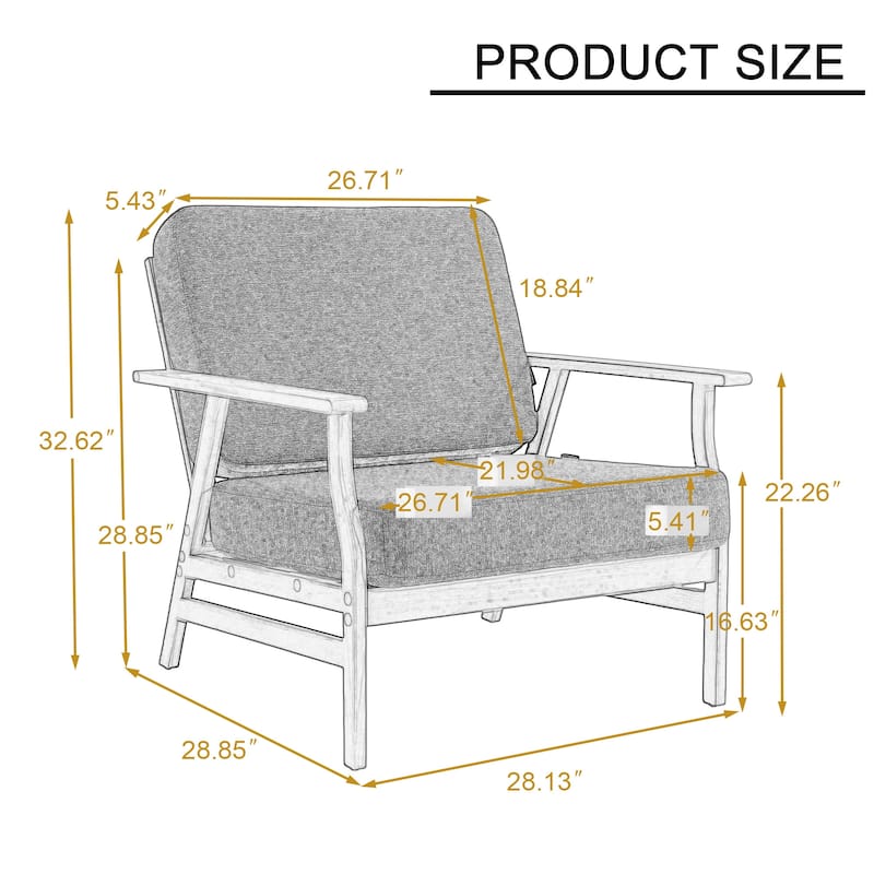 2 Set Teak Wood Patio Club Chair with Cushion Outdoor Arm Chair
