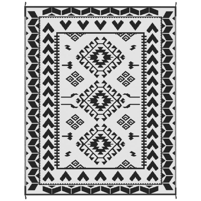 Reversible Outdoor Rug with Carry Bag Large Picnic Blanket for Camping, RV Trips, Beach - 143.7" L x 107.9" W - Black and White