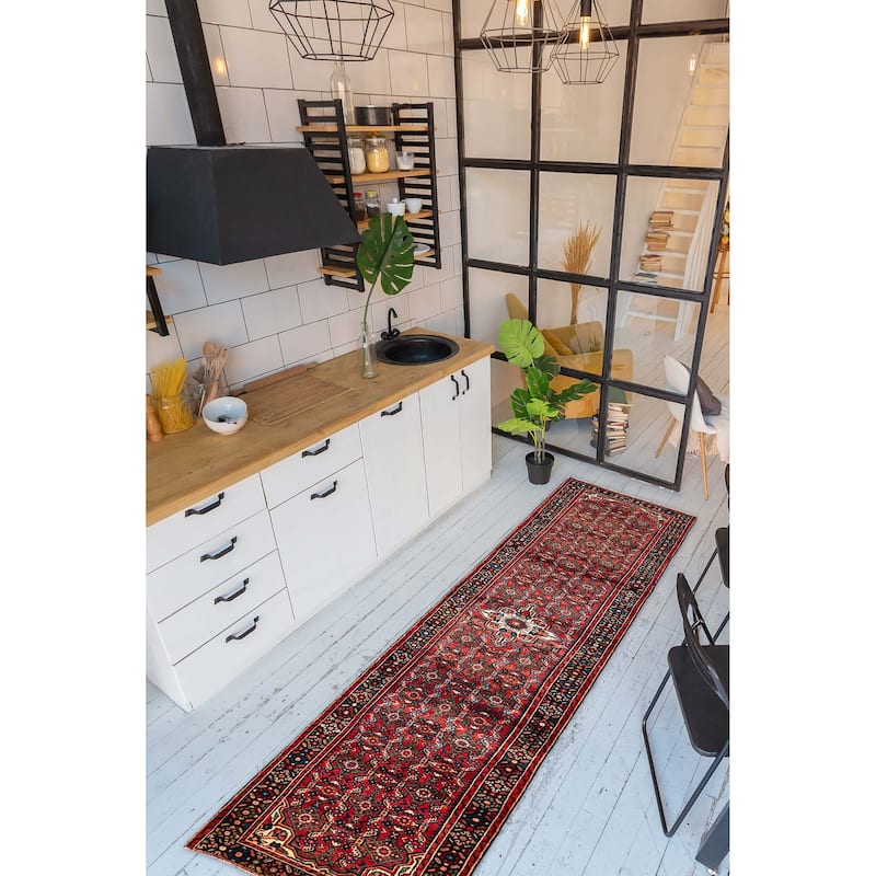 ECARPETGALLERY Hand-knotted Andelz Red Wool Rug - 3'5 x 13'6