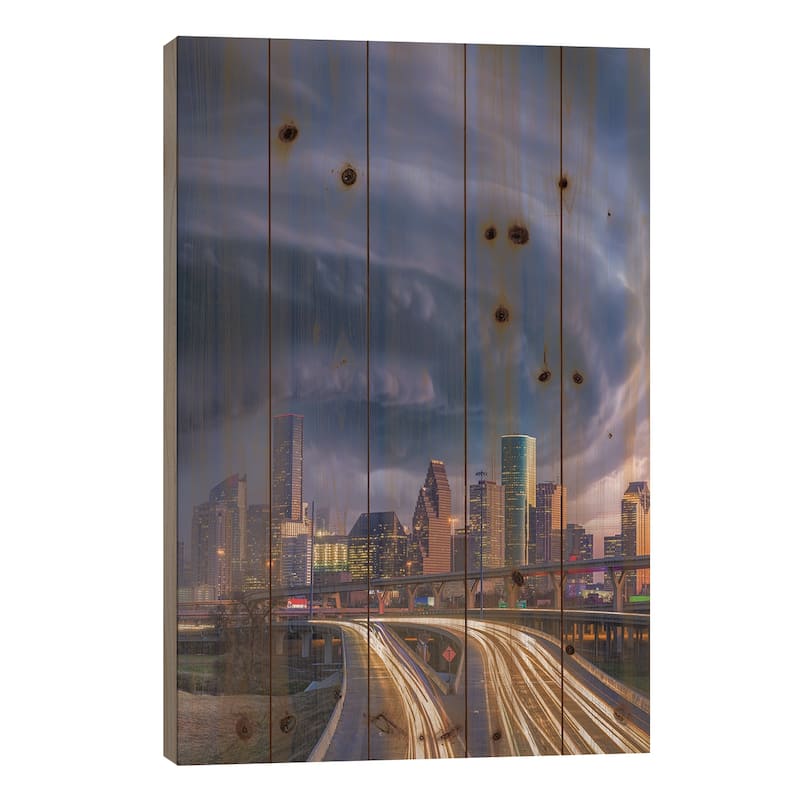 Houston Hurricane Laura Print On Wood by Brent Shavnore - Multi-Color - 26x18x1.5