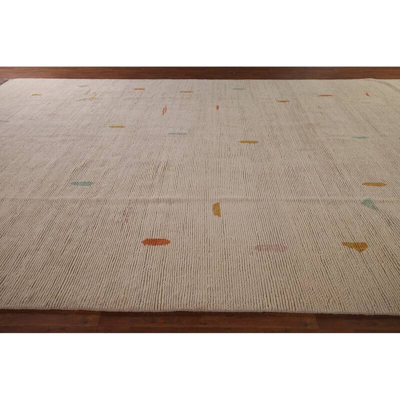 Ivory Palace Size Moroccan Oriental Area Rug Hand-Knotted Wool Carpet - 11'10"x 18'7"