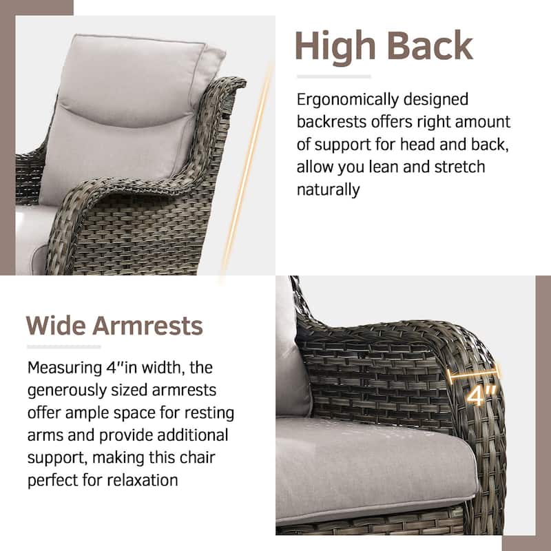 2 Pieces Patio Furniture Wicker Glider Chairs Set - Grey