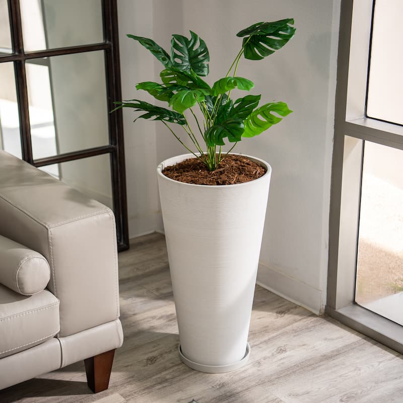 XBrand Modern 28-Inch Tall Round Planter, Modern Tapered Planter Perfect for Indoor & Outdoor Planter, Patio Décor