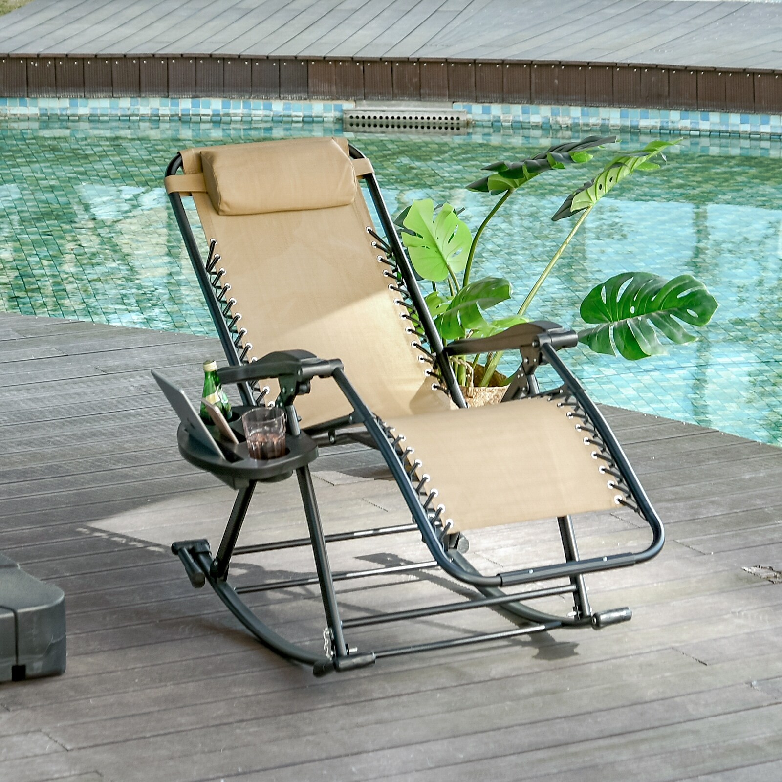 Outsunny folding zero gravity rocking best sale lounge chair with cup holder tray