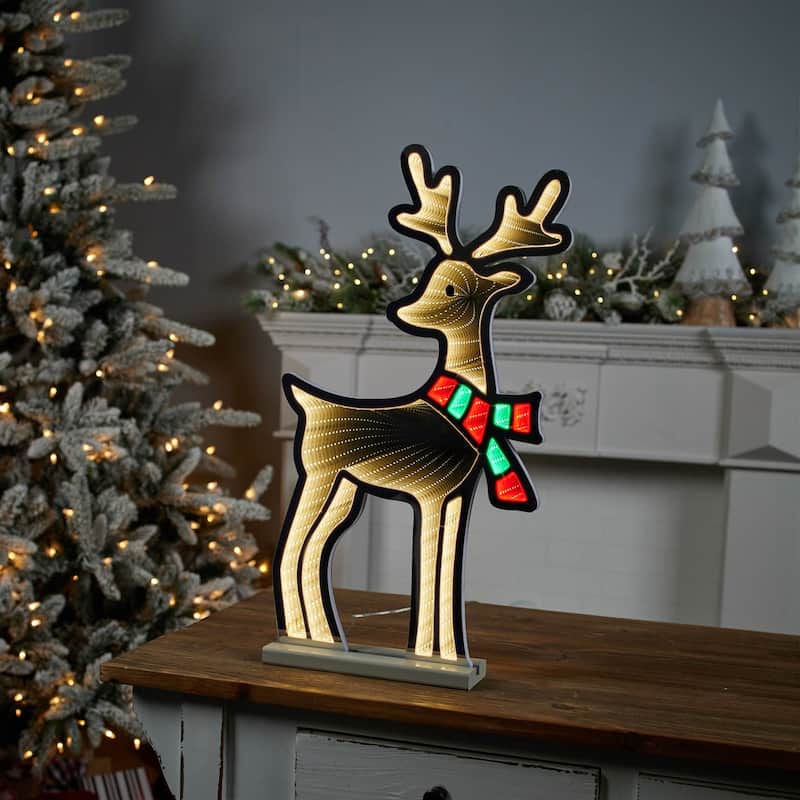 LED Lighted Reindeer with Scarf Christmas Infinity Mirror - 23.25"