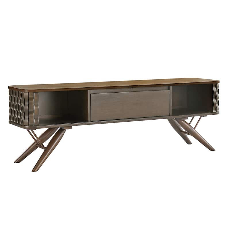 Bernal Two-tone Walnut Finish Rippled Wood Design TV stand by iNSPIRE Q Modern